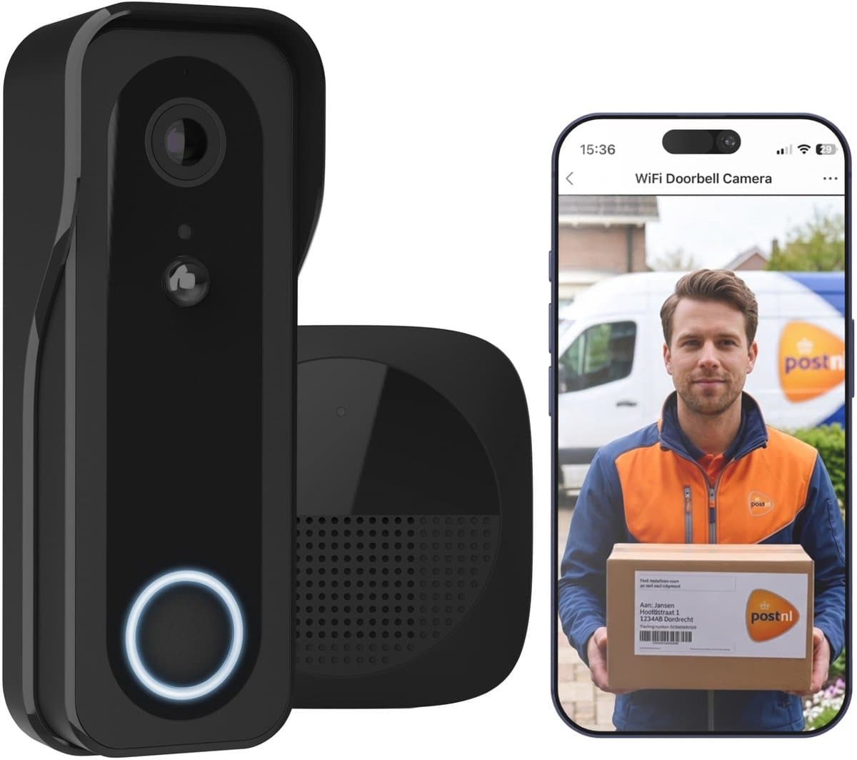 Trust DOORCAM-3000 Draadloze Video Deurbel 2K - Accu USB-C - Geen Abonnementskosten - Inclusief Chime