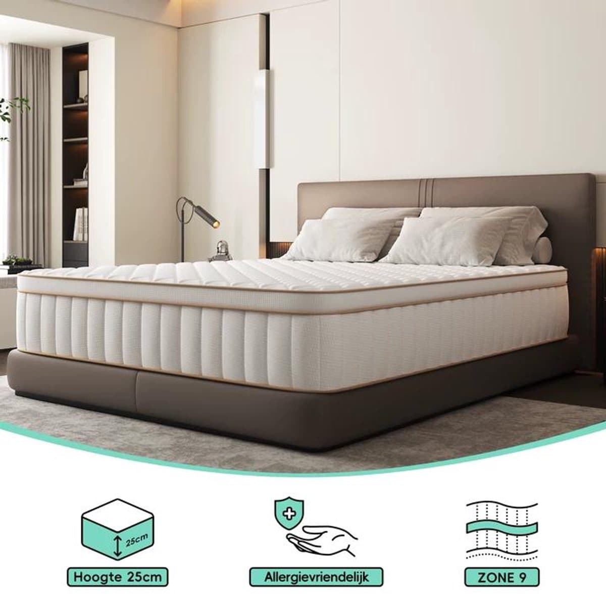 Saikefy Matras 160x200 tweepersoons - 25cm - Pocketvering Matras - 7-Zones - Orthopedisch - Anti-Allergie - Traagschuim - Gemiddelde Stevigheid