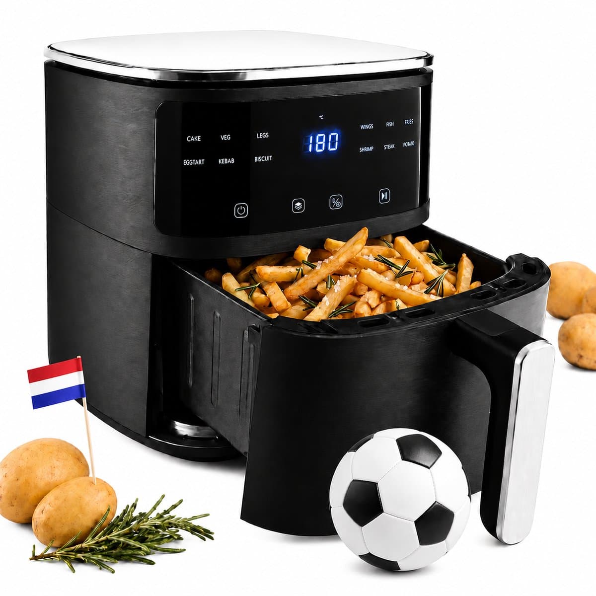 Vivid Green Airfryer 5L - Tot 4 Personen - PFAS-vrij - 12 Programma's - Digitaal Display