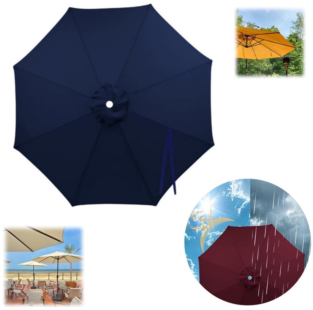 Vervangend doek voor parasols met 8 baleinen – Waterdicht doek – Groot parasoldoek voor buiten – Vervangend doek voor terras-, middenmast- en zweefparasols – Vervangende zonwering – Geschikt voor markt- en terrasparasols – Diameter 300 cm