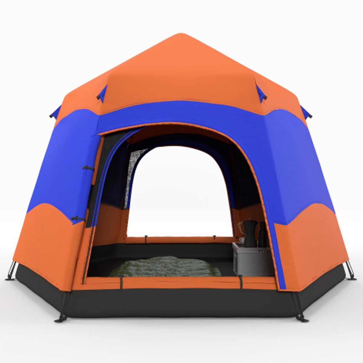 Familie Koepeltent 4-6 Personen - Vier-Seizoenen Tent Waterdicht - Pop-up Tent met Muggennet - 2 Deuren - Oranje - 280x280x170 cm