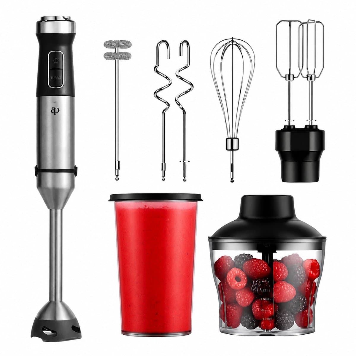 SEPH Staafmixer 7-in-1 Set – 1200W Staafmixer met Mixerstaaf, Hakmolen, Melkopschuimer, Deegkneder, Garde, Kloppers & Maatbeker