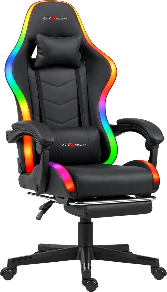GTRacer RGB - Game Stoel - Met RGB Verlichting - Gaming Stoel - Ergonomische Bureaustoel - Gamestoel - Verstelbaar - Gaming Chair - Zwart