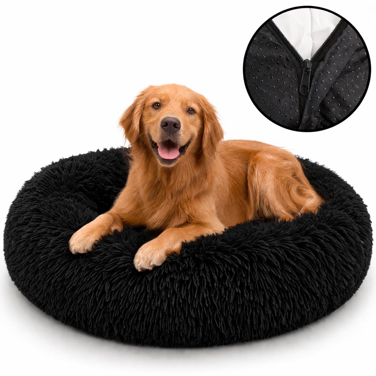 Behave Hondenmand Deluxe - Maat S - 50 cm - Hondenkussen - Hondenbed - Donutmand - Wasbaar - Fluffy - Donut - Zwart