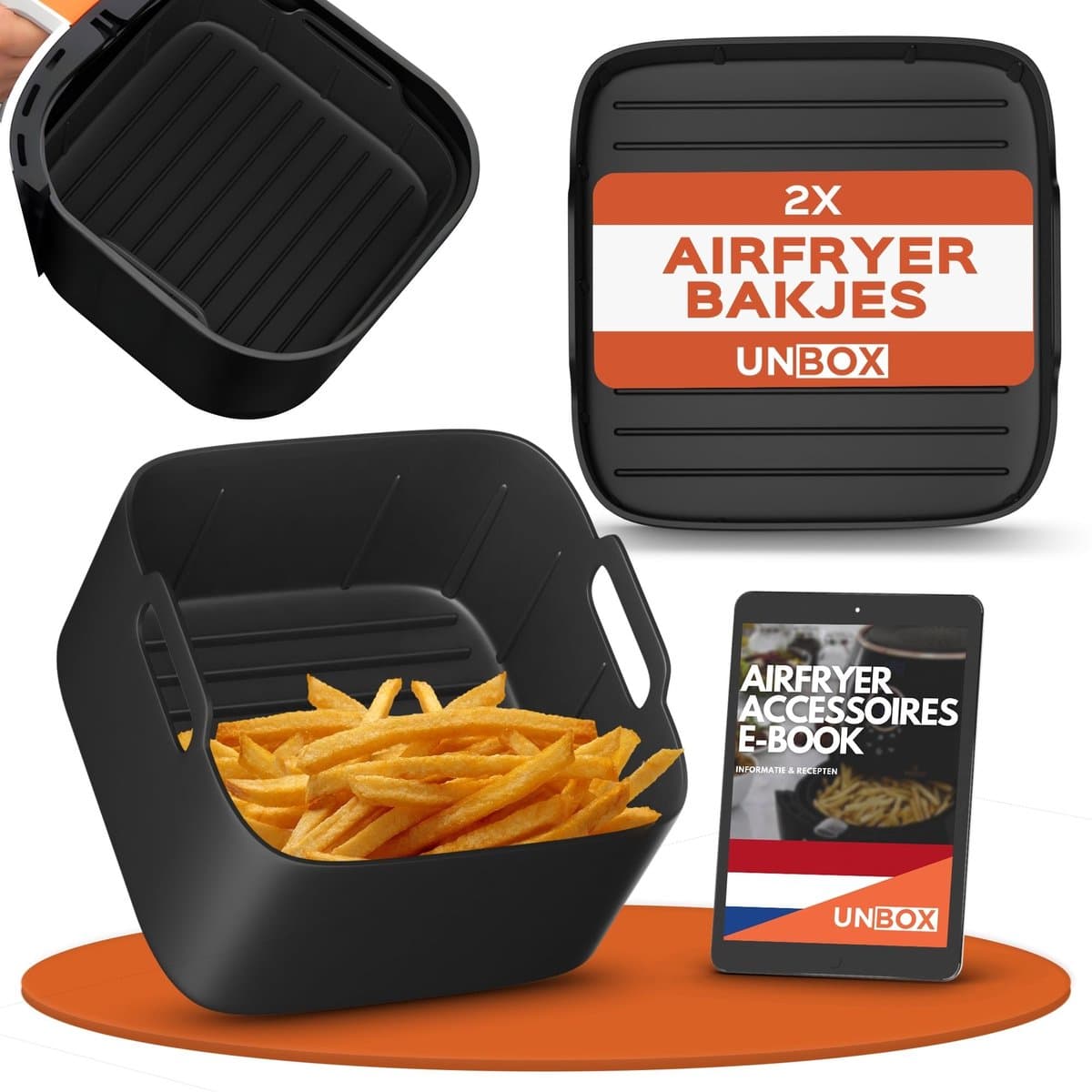 UNBOX 2 Stuks Airfryer Siliconen Bakje - Airfryer Accessoires - Airfryer Bakpapier - Airfryer Mandje voor Philips Airfryer 6,2L - Princess Airfryer XL 5,5L, 6,5L - Ninja Airfryer XXL 6,2L