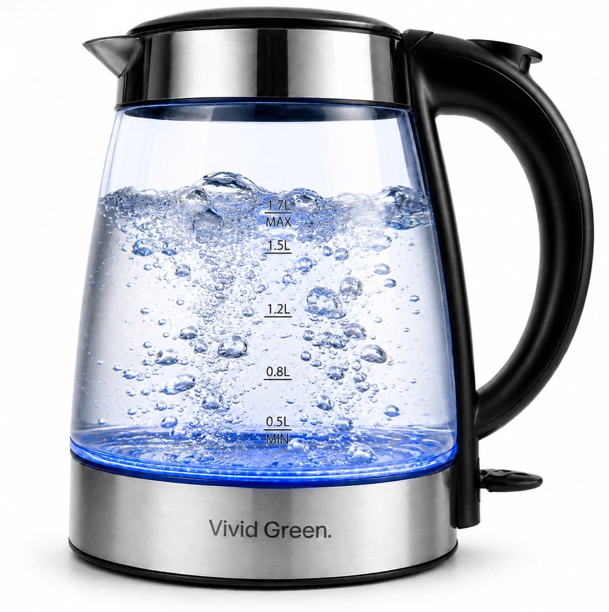Vivid Green Glazen Waterkoker - 1.7L – 2200W - PFAS-vrij - Kalkfilter - Led Verlichting - Glas