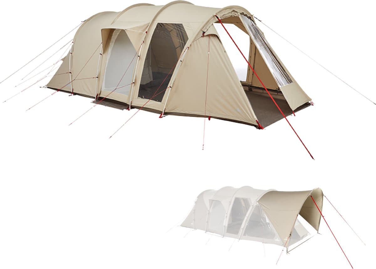 NOMAD® Dogon 4 (+2) Familietent met Porch | Bundelset | Topkwaliteit | 20,4 M2 | Ademend Doek | Extra Hoog | 4 personen