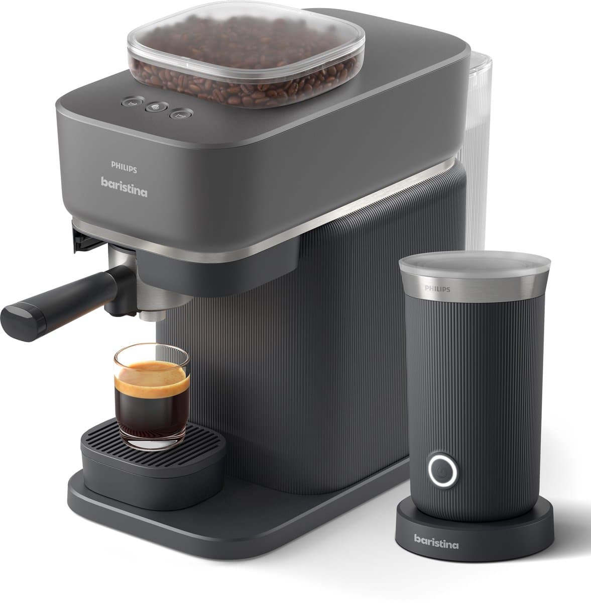 Philips Baristina + Melkopschuimer Bundel - BAR308/60 - Semi-Automatische Espressomachine - Pistonmachine - Koffiemachine met bonen - 2026 Editie - Zwart