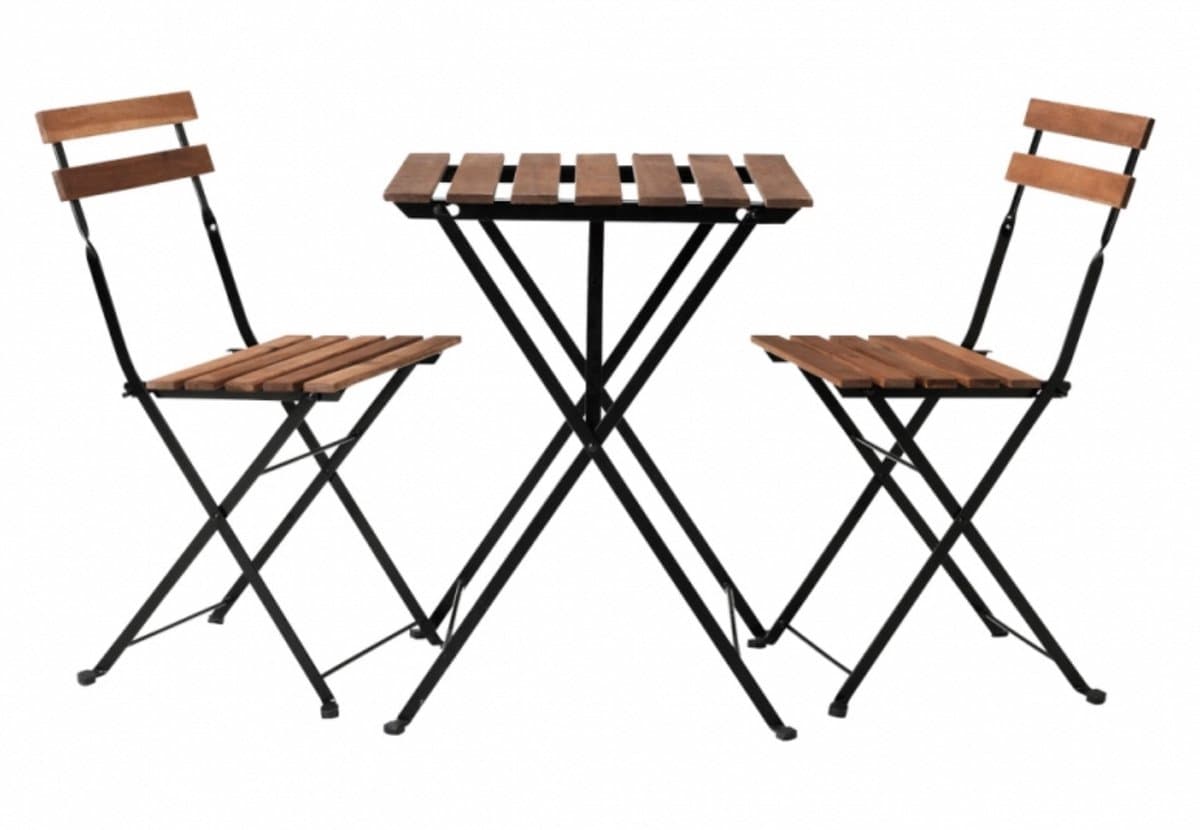 3-Delige Bistroset - Acaciahout / Metaal - 2 Tuinstoelen & 1 Tuintafel - Tuinset 2 persoons - Inklapbaar