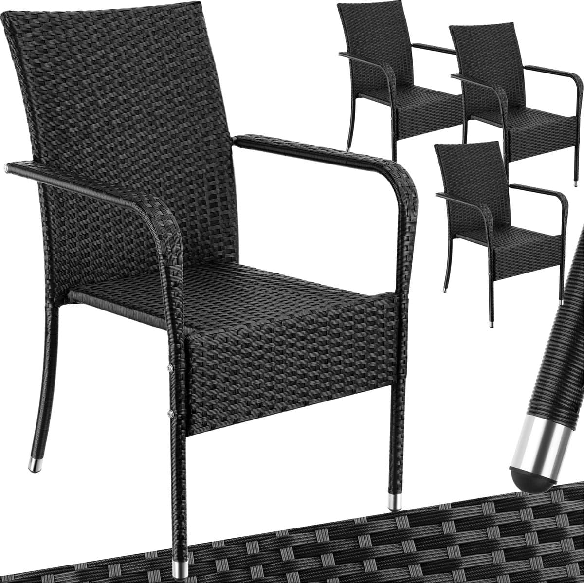 tectake® Tuinstoelen Girona - Terrasmeubilair - Set van 4 - Wicker Tuinstoel met Armleuning - Stapelbaar -Tuinset Stoelen voor Tuin, Terras of Balkon - Draagkracht 120 kg per Stoel - Verkrijgbaar in div. sets