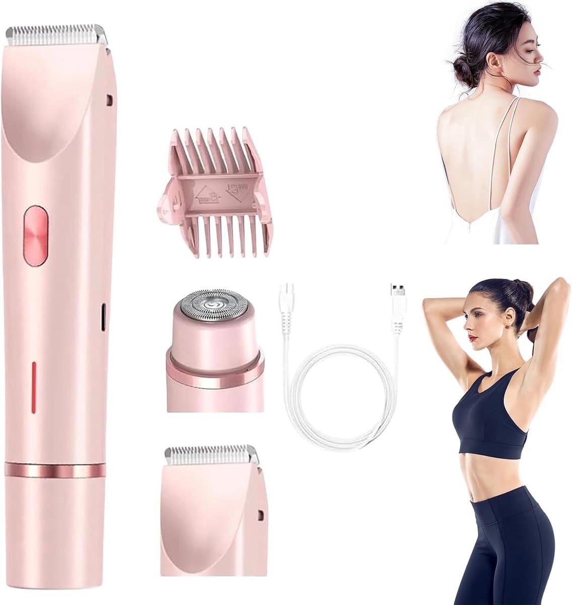 3 In 1 Ladyshave Voor Vrouwen - Nat En Droog - IPX7 Waterdicht - Elektrisch Scheerapparaat - Epilator - Bikinitrimmer - Trimmer Vrouw - Scheerapparaat Vrouw Intiem - Gezichtsscheermes - Roze