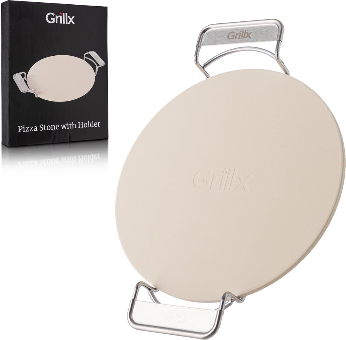 Grillx Pizzasteen met houder - 30,5 cm diameter - Oven en BBQ - Pizza Steen - Kamado