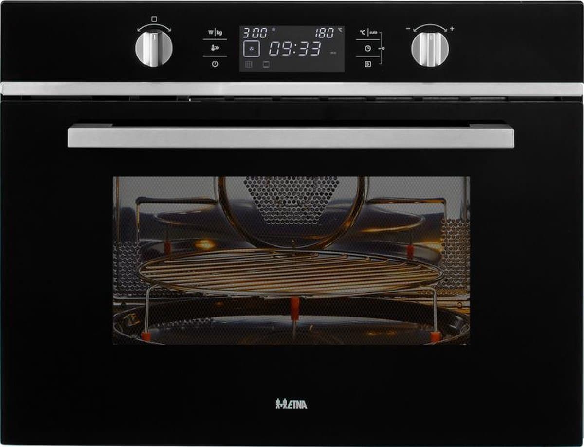 ETNA Zwart- Inbouw Combi-Magnetron - 44L - Magnetron, Oven en Grill - 20 Automatische Programma's - RVS - Kinderslot - 36 cm Draaiplateau