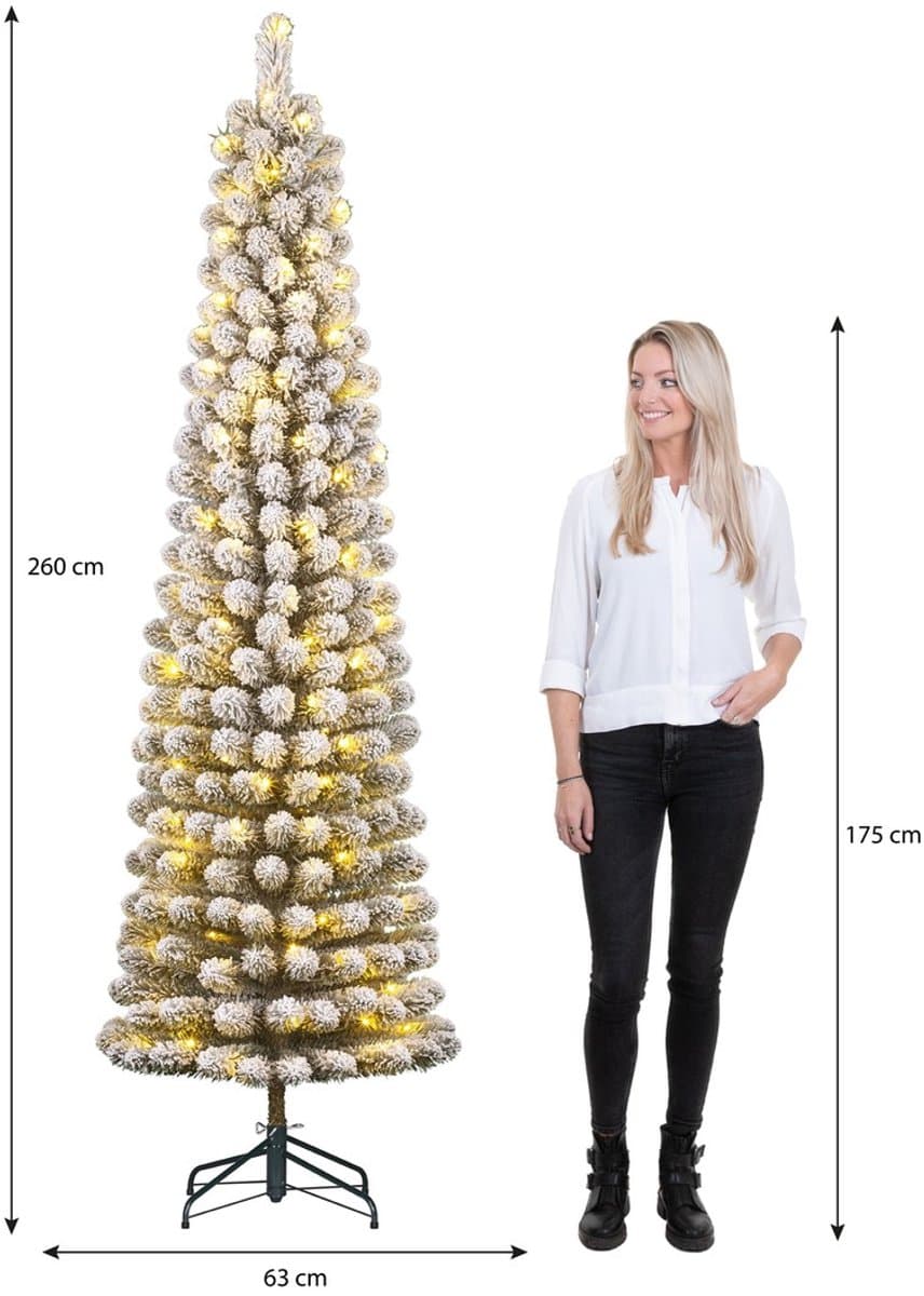 Black Box Trees Charlton Smalle Kunstkerstboom met Warm Witte LED Verlichting - H260 x Ø63 cm - Groen Frosted