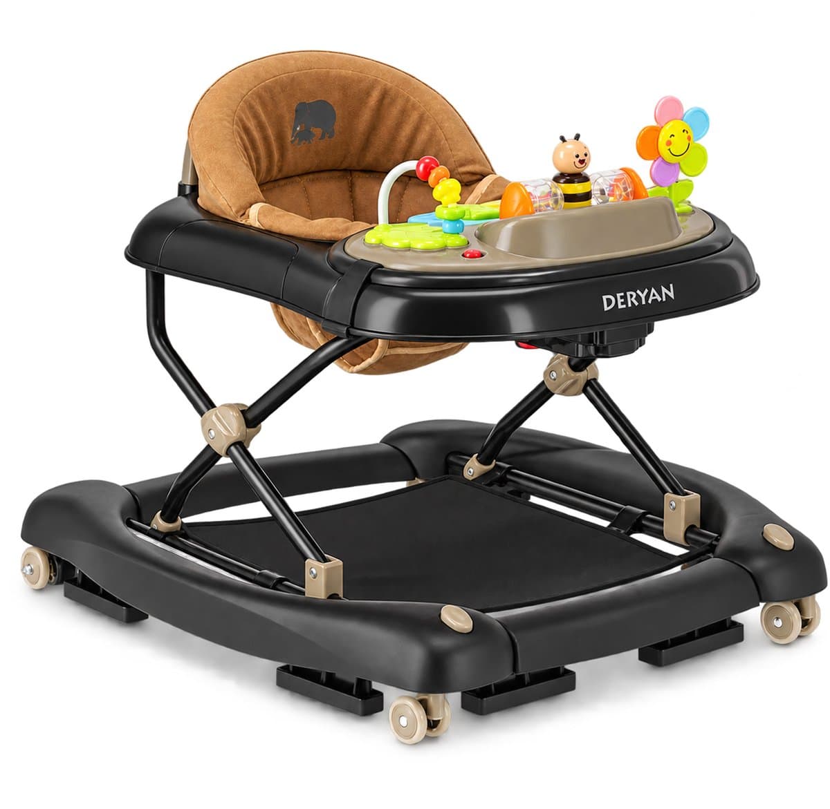 Deryan 4-in-1 Loopstoel - Met speelset - Inklapbaar - Zwart/Nougat