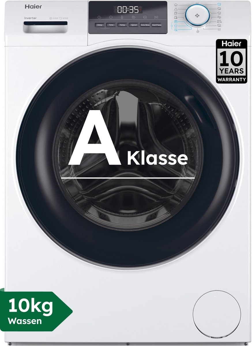 Haier HW100-BP14929A-S - Wasmachine - 10kg - A - Extra stil (72 dB) - Grote capaciteit - Stoombehandeling - Antibacteriële Behandeling (ABT) - 15 programma’s - 10 jaar garantie op onderdelen