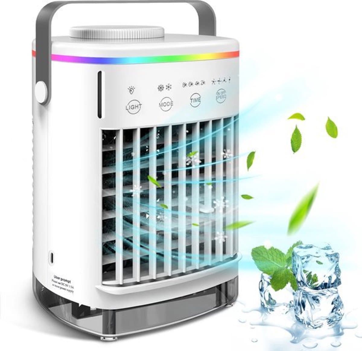 Mobiele airco zonder afvoerslang - 3-in-1 - Ventilator - Voor Slaapkamer & Woonkamer - 4 Snelheden - Airconditioning - Draagbare Aircooler - LED Verlichting