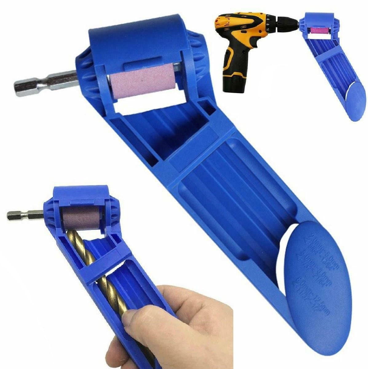 Draagbare Boorslijper – Slijpmachine voor Boortjes 2–12,5 mm – Compact & Lichtgewicht – Professionele Boorslijper met 3 Sleuven en Slijpsteen – Blauw