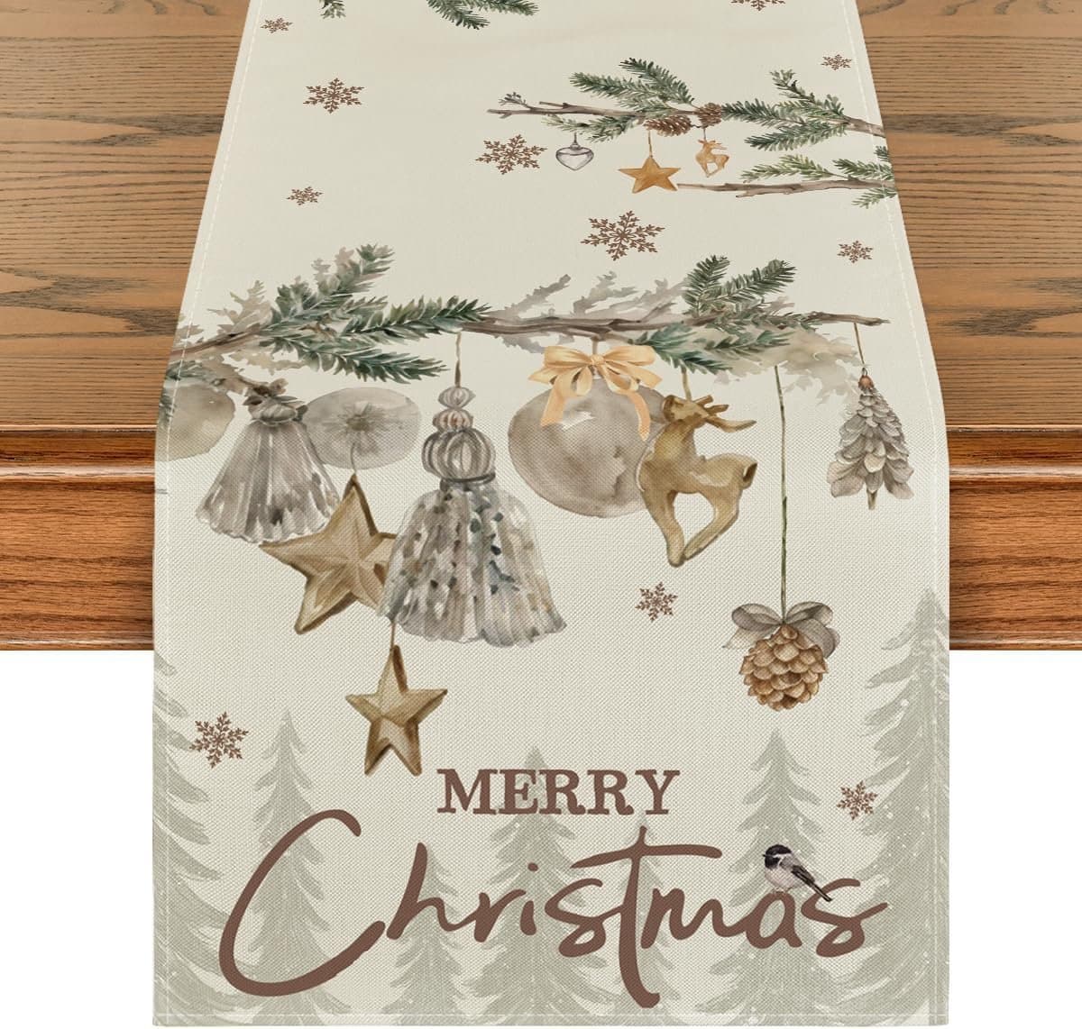 Kerstversiering - Vierkante tafelloper - Bomen - Herten - Bellen - Sneeuwvlok - Kerst Tafelloper - Winter Vrolijk Kerstfeest - Keuken Eetkamer decoraties - Tafeldecoratie - voor Thuis Feestdecoratie - 33X230 cm