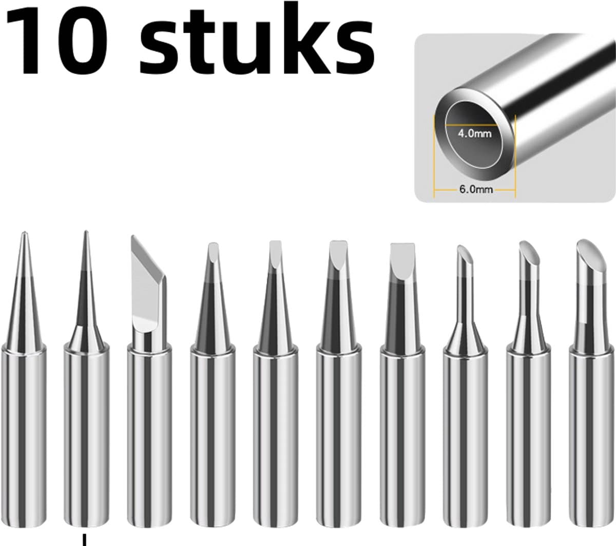 Set van 10 stuks - Soldeerboutpunt - Constante temperatuur - 936 Soldeerstation - 900M - Intern verwarmd - Elektrische soldeerboutpunt - Schuine, platte punt