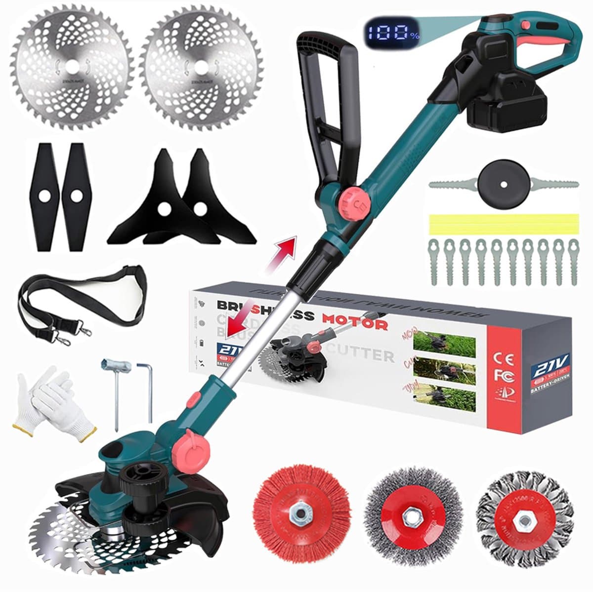 750W Elektrische Grastrimmer (Zonder Accu & Oplader) - Accu Grasmaaier met Onkruidborstel - Trimmer Compatibel met 18V Makita Accu's - 5-in-1 Borstelloze Onkruidverwijderaar