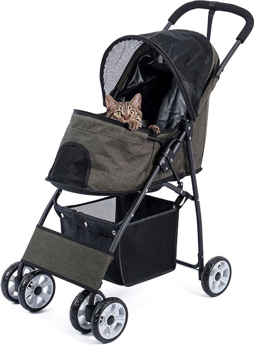 Kattenu kinderwagen voor dieren - Wandelwagen voor honden en katten - opbouwbaar - Incl opbergmand
