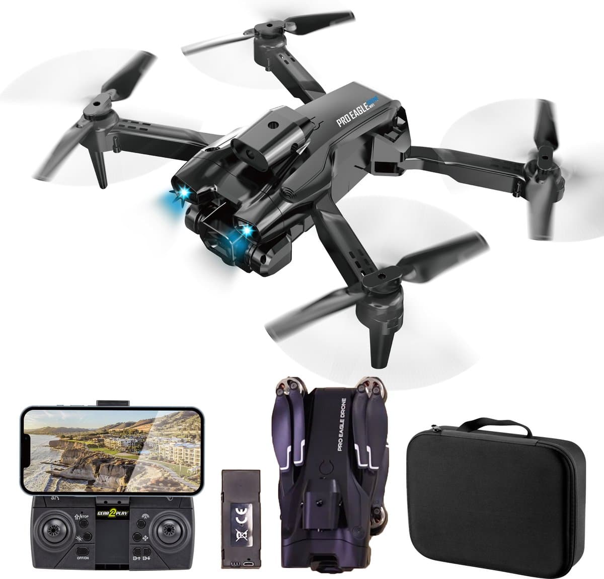 Gear2Play Pro Eagle Drone - Opvouwbare WiFi Camera Drone - 2 camera's - 2 accu's