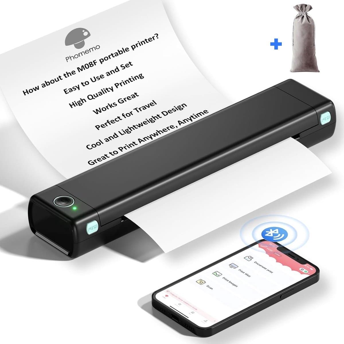 Phomemo - M08F - Portable Bluetooth Printer - A4 Formaat - Draadloos - Thermische Inktvrije Printer - Met App - Inclusief Beschermhoes