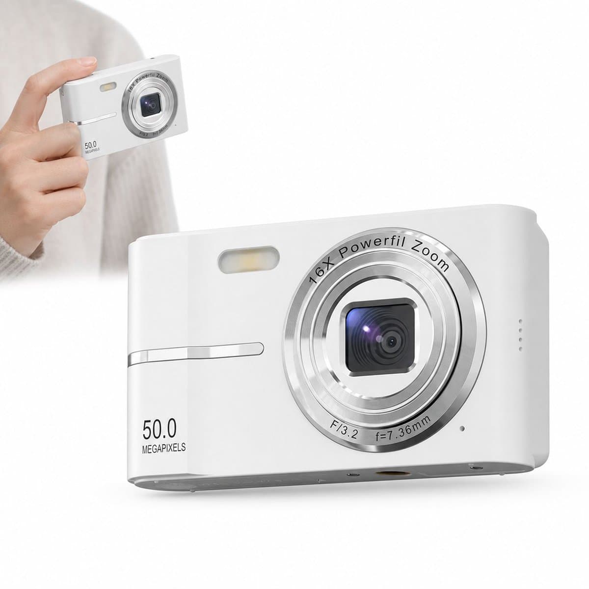 Digitale Camera - 50 Megapixel - 4K Video - 16x Digitale Zoom - 2.4 Inch LCD Scherm - Memory card not included - Compacte Camera voor Vloggen en Fotografie - Autofocus - Wit