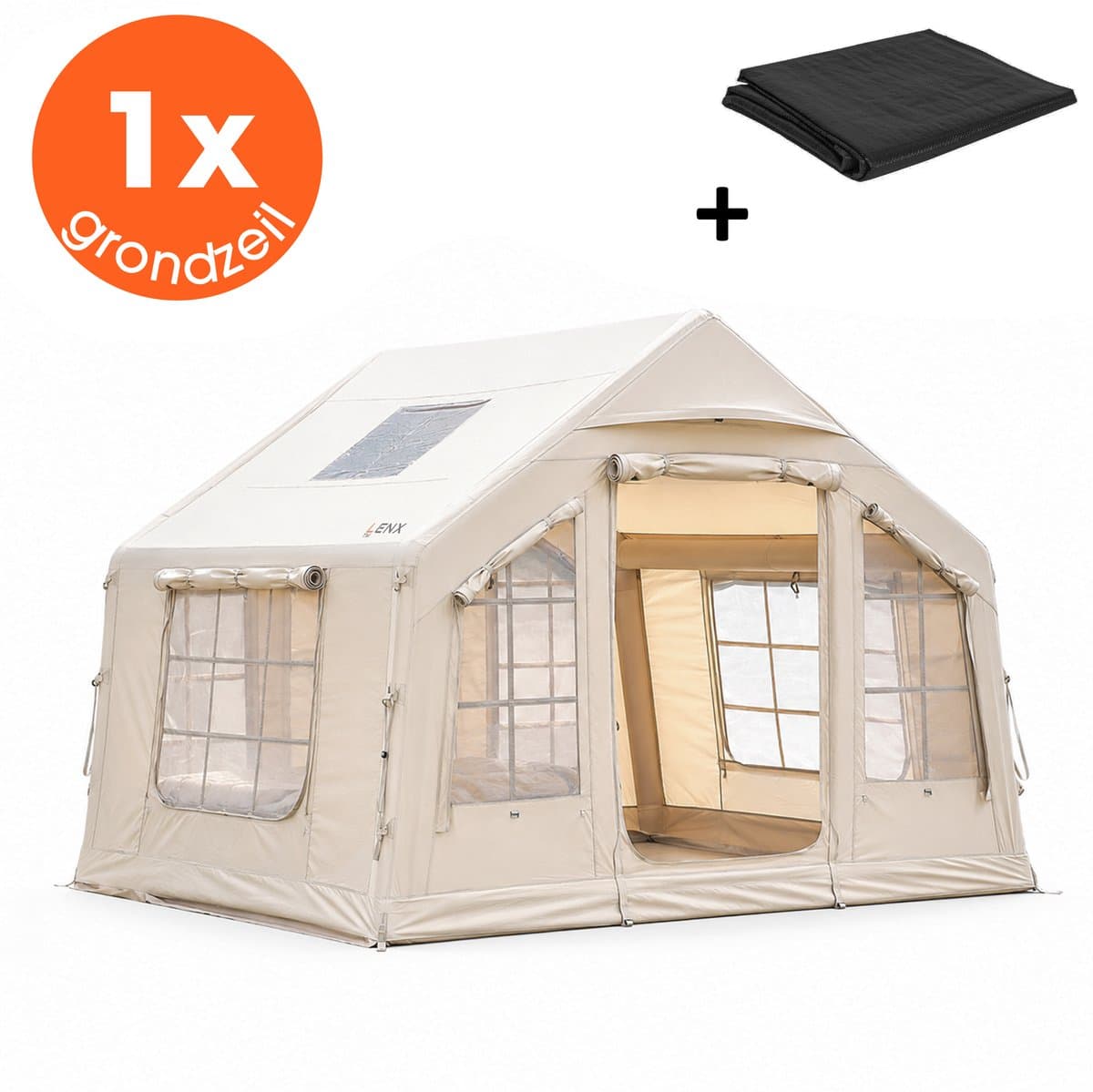 Lenx Opblaasbare Tent 4 tot 6 Personen - 300x265x210 cm - Air Tent - Glamping Tent - Waterdicht - Beige - Inclusief Grondzeil 4x5 m - 420d Oxford Stof