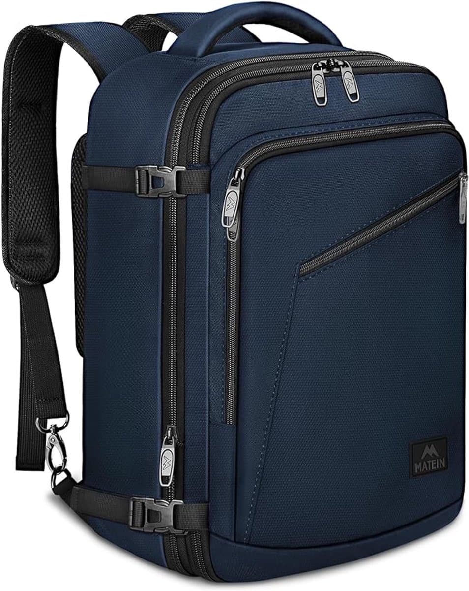 Matein Cabin Rugzak 40x30x20 cm voor Handbagage Vliegtuig – Reisrugzak 30L volgens Ryanair Maat, Uitbreidbare Unisex Backpack, Geschikt voor Transavia, KLM & easyJet, Lichtgewicht Travel Rugzak, Blauw