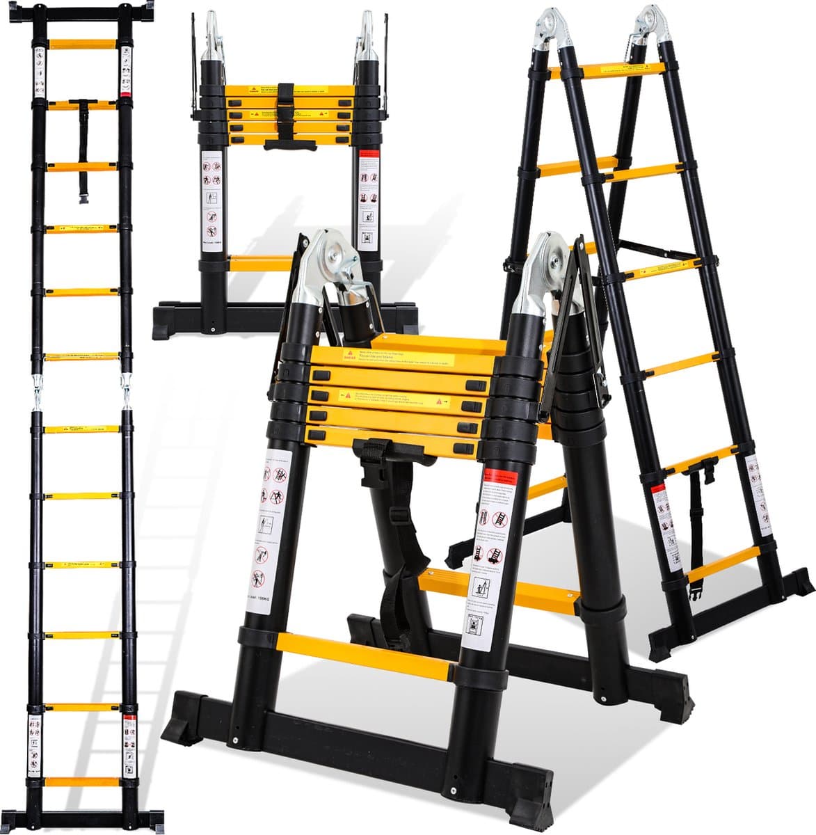Telescopische Vouwladder 1,9m+1,9m- Telescopische Ladders Geel zwart Multifunctionele ladder
