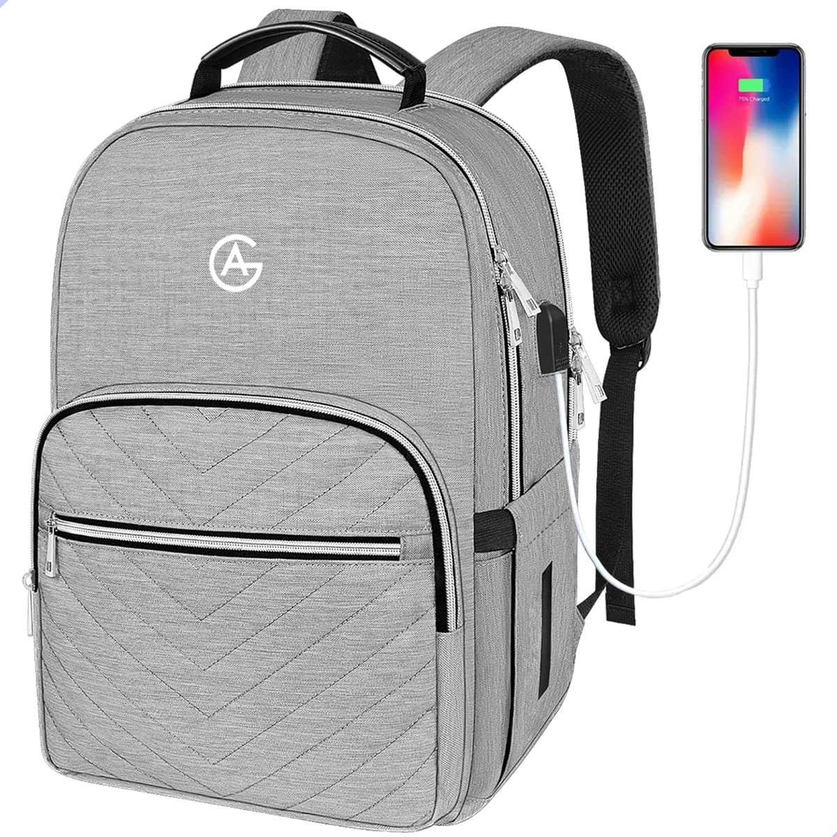 AG Luxe Rugzak Grijs- Rugzakken - Rugtassen - Laptop - 26L - School - voor jongens en meisjes, dames en heren - Backpack Waterafstotend- Schooltas - Reizen & Werken - Anti Diefstal Ontwerp - Inclusief Usb Oplaadstation
