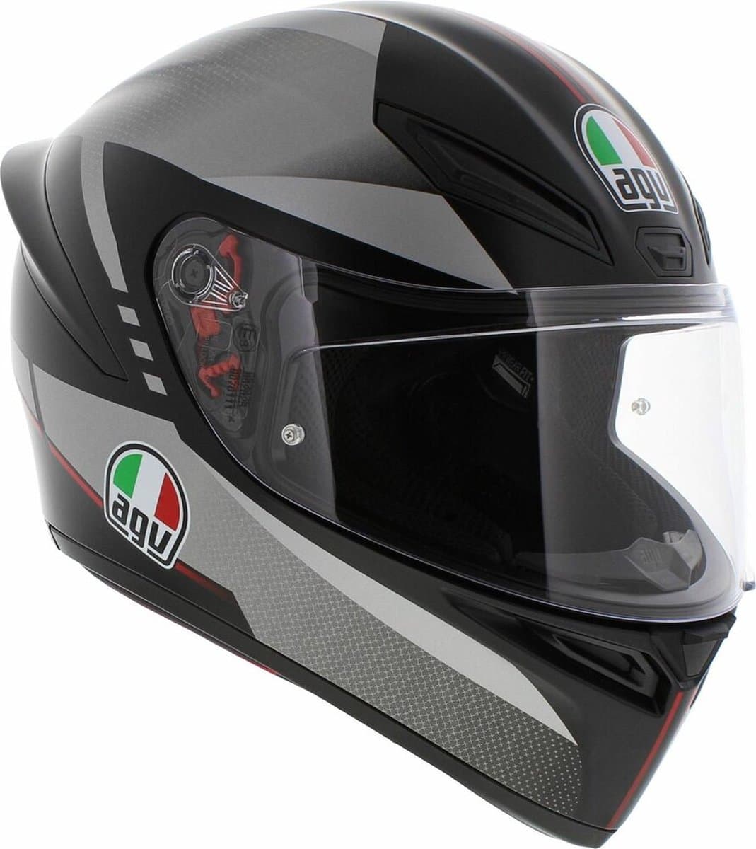 AGV K1 S LAP MATT BLACK/GREY/RED - Maat S - Integraal helm - Scooter helm - Motorhelm - Zwart - Scooterhelmen mannen en vrouwen.
