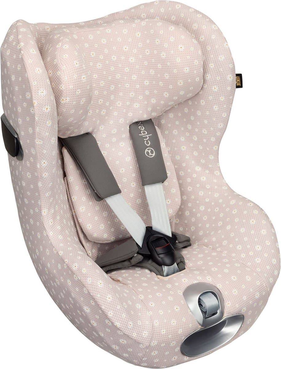 Autostoelhoes Geschikt voor Cybex Sirona Z T - Cybex Hoes Groep 0-1 - Zacht Katoen - Perfecte Pasvorm - Roze daisy wafeltje