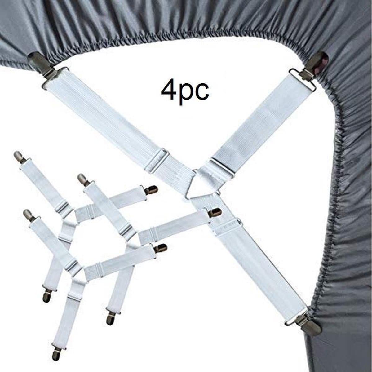 Lakenspanners - Set van 4 - Hoeslaken spanners - Stevige band - Sterke clips - Dekbed - Strijkplank spanner -