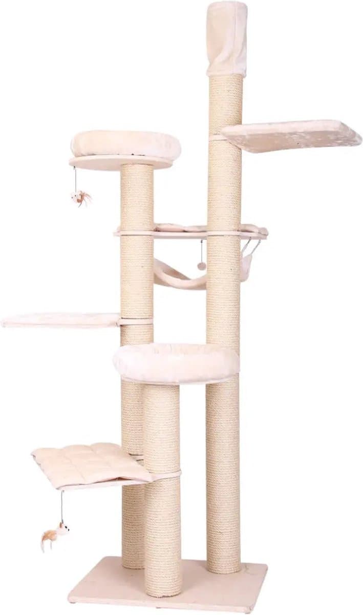 Krabpaal katten - beige - krabmeubel - krabpaal groot - kattenmeubel - 6 Niveaus en totaal 7 ligplekken