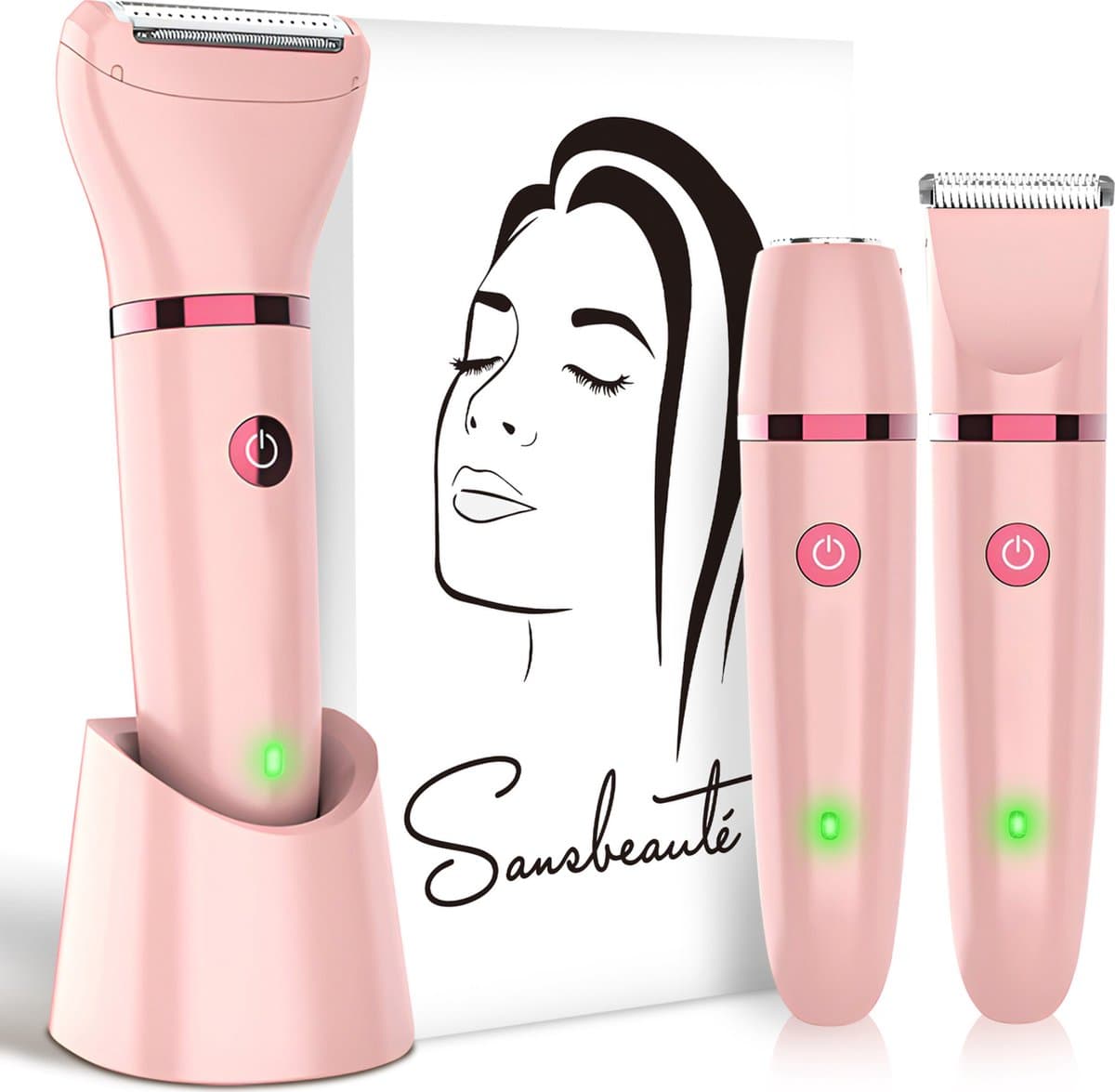 3-in-1 Ladyshave Gezicht - Oksels - Benen - Bikinilijn - Sansbeauté® - Scheerapparaat Vrouw - Ontharingsapparaat Electrisch Ontharen - Gezichtsontharing Dames - Trimmer Vrouw Intiem- Ladyshaves Bikini - USB Oplaadbaar