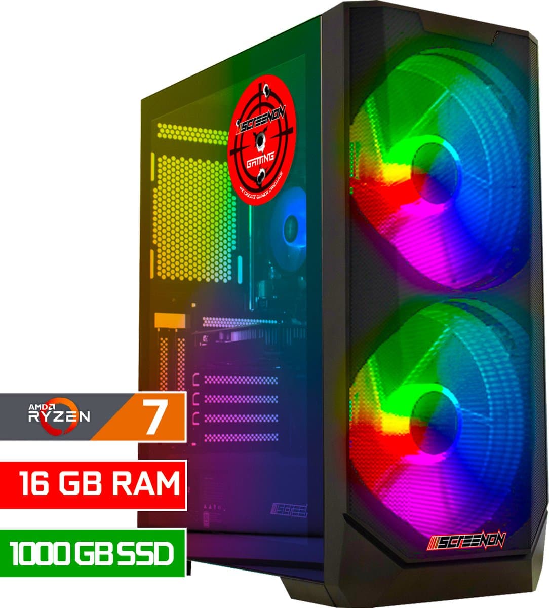 ScreenON - Game Computer / Gaming PC - Ryzen 7 8700G - 1000GB M.2 SSD - 16GB RAM - AMD Radeon 780M - Windows 11