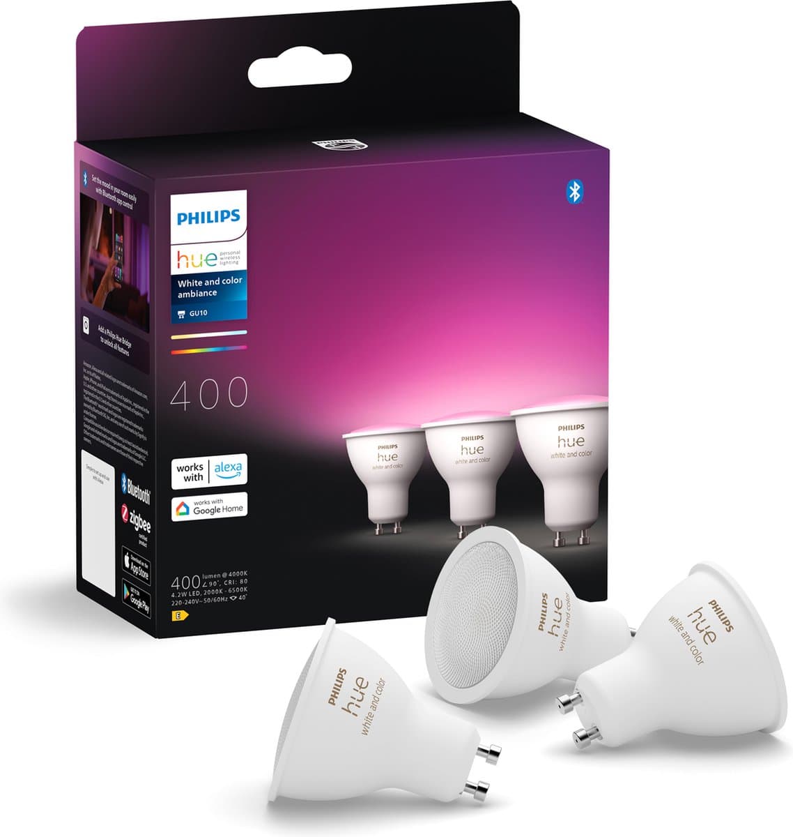 Philips Hue Spot - wit en gekleurd licht - 3 pack -400 lumen- GU10
