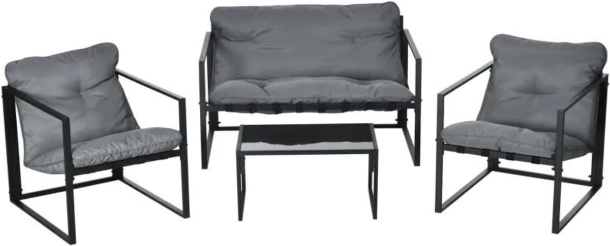 Balkonset - Tuinset - Bistroset - Zwart - 3 delig - Met kussens - Tuintafel en 2 stoelen - 3 personen - Gecoat staal - Onderhoudsvrij staal - 3 personen