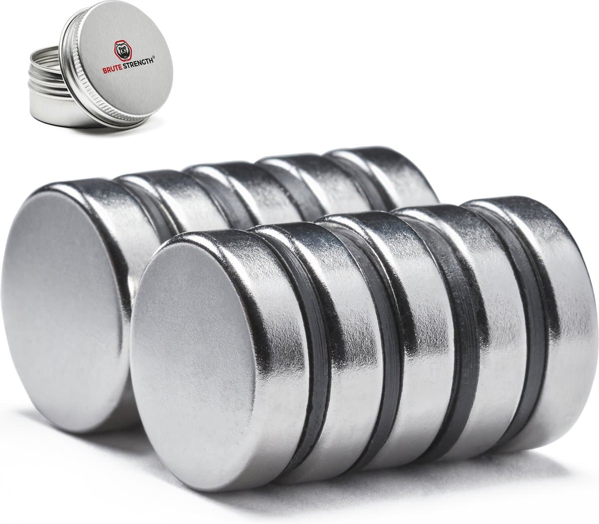 Brute Strength - Super sterke magneten - Rond - 20 x 5 mm - 10 Stuks - Geschikt voor radiatorfolie - Neodymium magneet sterk - Magneten koelkast - Whiteboard magneten - Kleine magneetjes - Mini magneetjes - Platte magneet - Koelkast magneten