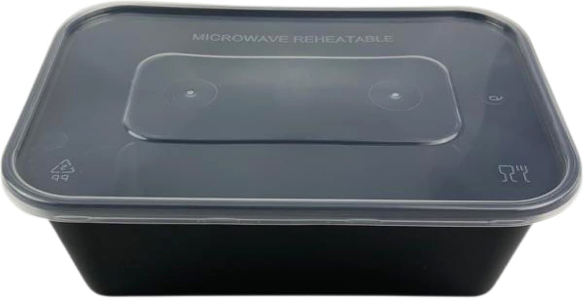 Magnetron Bakjes met Deksel - 750ml- 50 stuks - 750 cc Bakjes - Magnetronbakje - Saladebakje Met Deksel - Zwart Bakje - Tapas - Diepvriesbakjes - Vershoudbakjes - Plastic Bakjes Met Deksel - Vershouddoos - Lunchbox