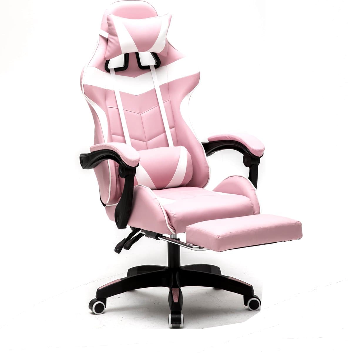 VDD Gaming - Game stoel - Gaming - Bureaustoel - Gamestoel Roze - Met Nekkussen & Verstelbaar Rugkussen - Silicone Game Stoel - Draaistoel - Ergonomische Game Stoel - Gamestoelen - Hoogte Verstelbaar - Roze & Wit