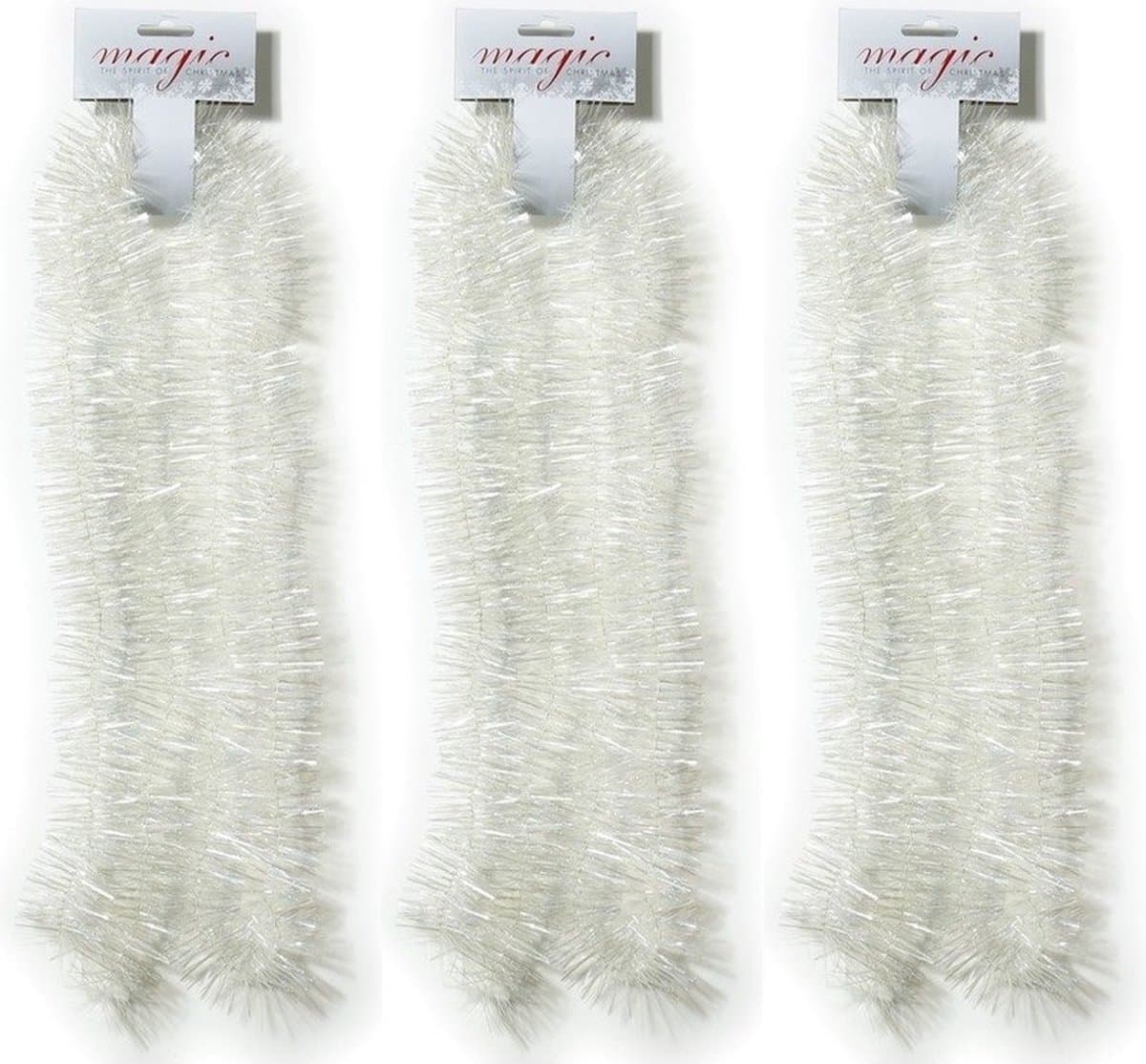 3x Kerstslingers wit 7,5 x 200cm - Guirlandes folie lametta - Witte kerstboom versieringen