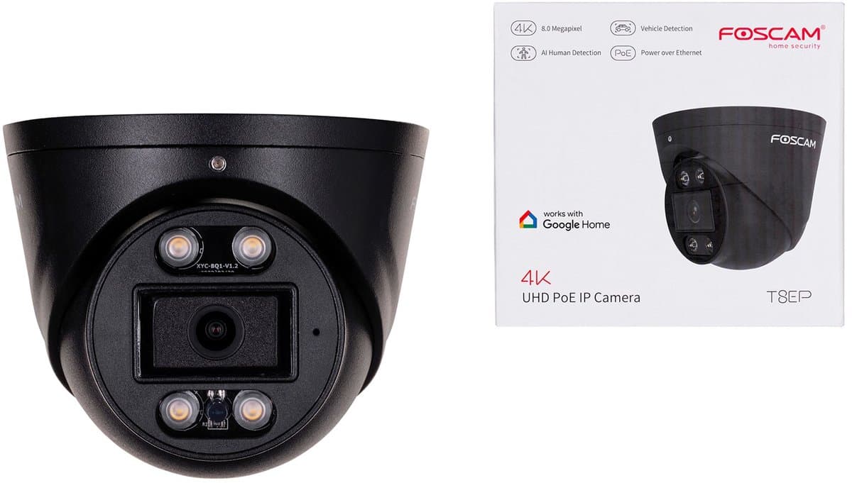 Foscam T8EP Beveiligingscamera - UHD - PoE IP camera - Geluid en lichtalarm - Zwart