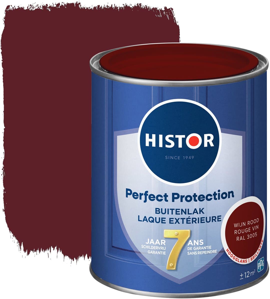 Histor Perfect Protection Buitenlak - Houtlak - Houtverf voor Buiten - Hoogglans Verf voor Hout - Buitenverf - Wijn Rood RAL 3005 - 0.75 L
