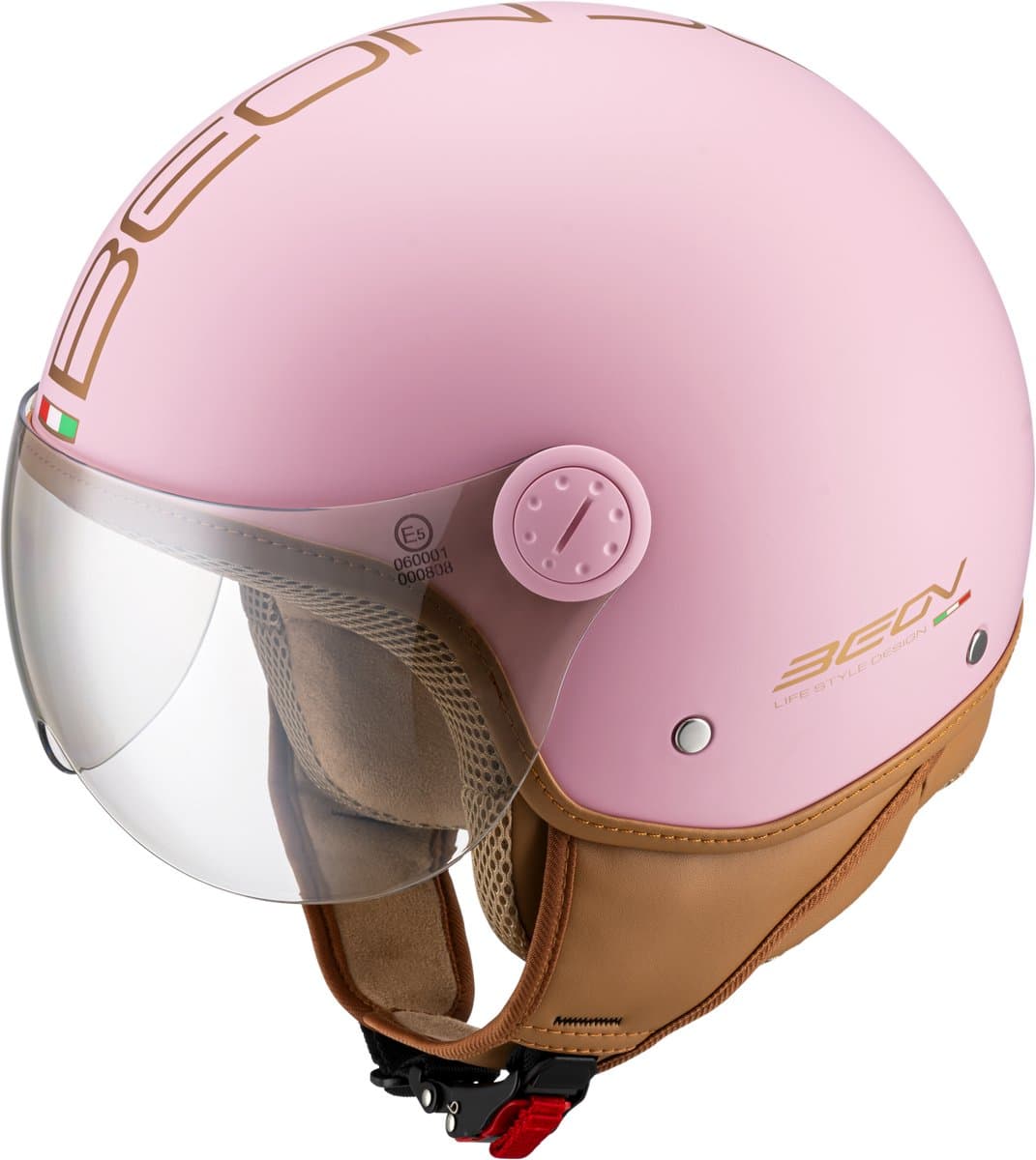 BEON Design Luxe Scooterhelm - Roze - S - Jethelm met Vizier - Motorhelm voor Dames - Geschikt voor Vespa, Scooter, Brommer, Motor en Snorfiets