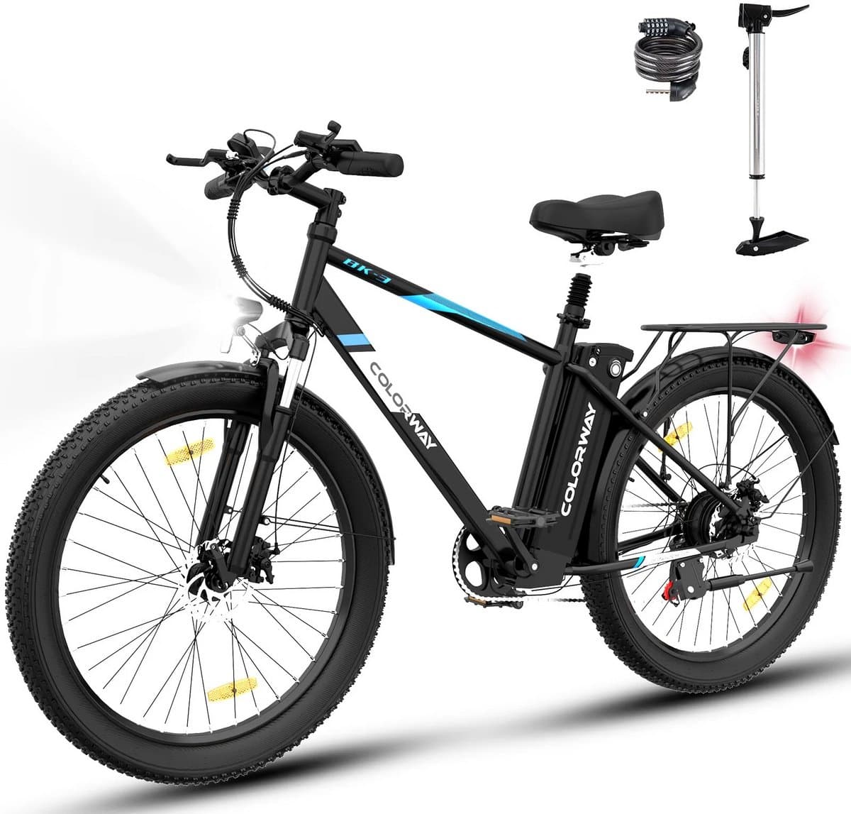 Colorway Elektrische Fiets BK3MS - Trendy 26*3.0 Inch Mountain EBike met Afneembare 36V 15Ah Lithium Batterij - City Commuter E-Bike met 250W Motor - 7 Versnellingen - IP54 Waterdicht