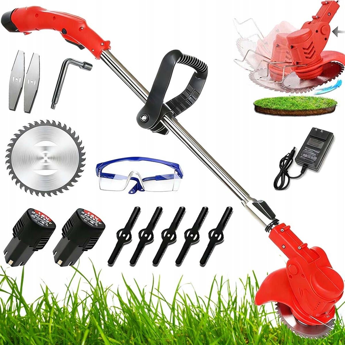 Accu Grasmaaier - Onkruidtrimmer - 650W & 12V 3000mAh - 90-120cm Telescopisch - 3 Messen - Voor Tuin & Gazon - Met Complete accessoires